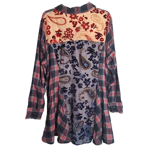 Soft Surroundings Plaid Tunic Top Burnout Velvet Paisley Forest Fairy Boho 2X - Picture 2 of 16